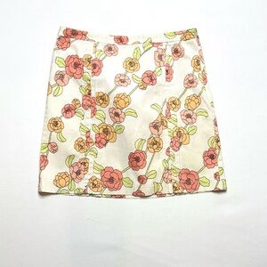 LOFT Corduroy Pink and Orange Floral A-line Mini Skirt Vintage Inspired Size 6P